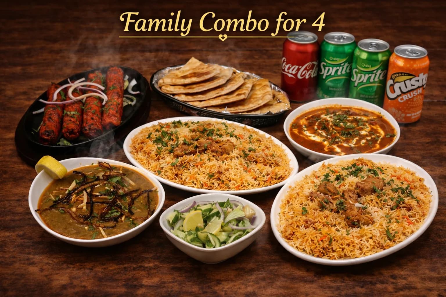 Family Combo for 4 — curries, biryani, kababs and naan